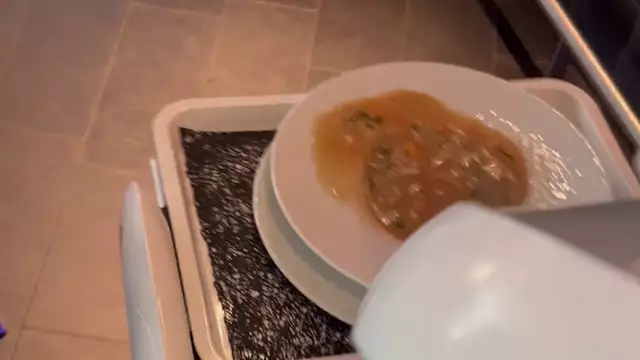 Amy delivering a plate of soup